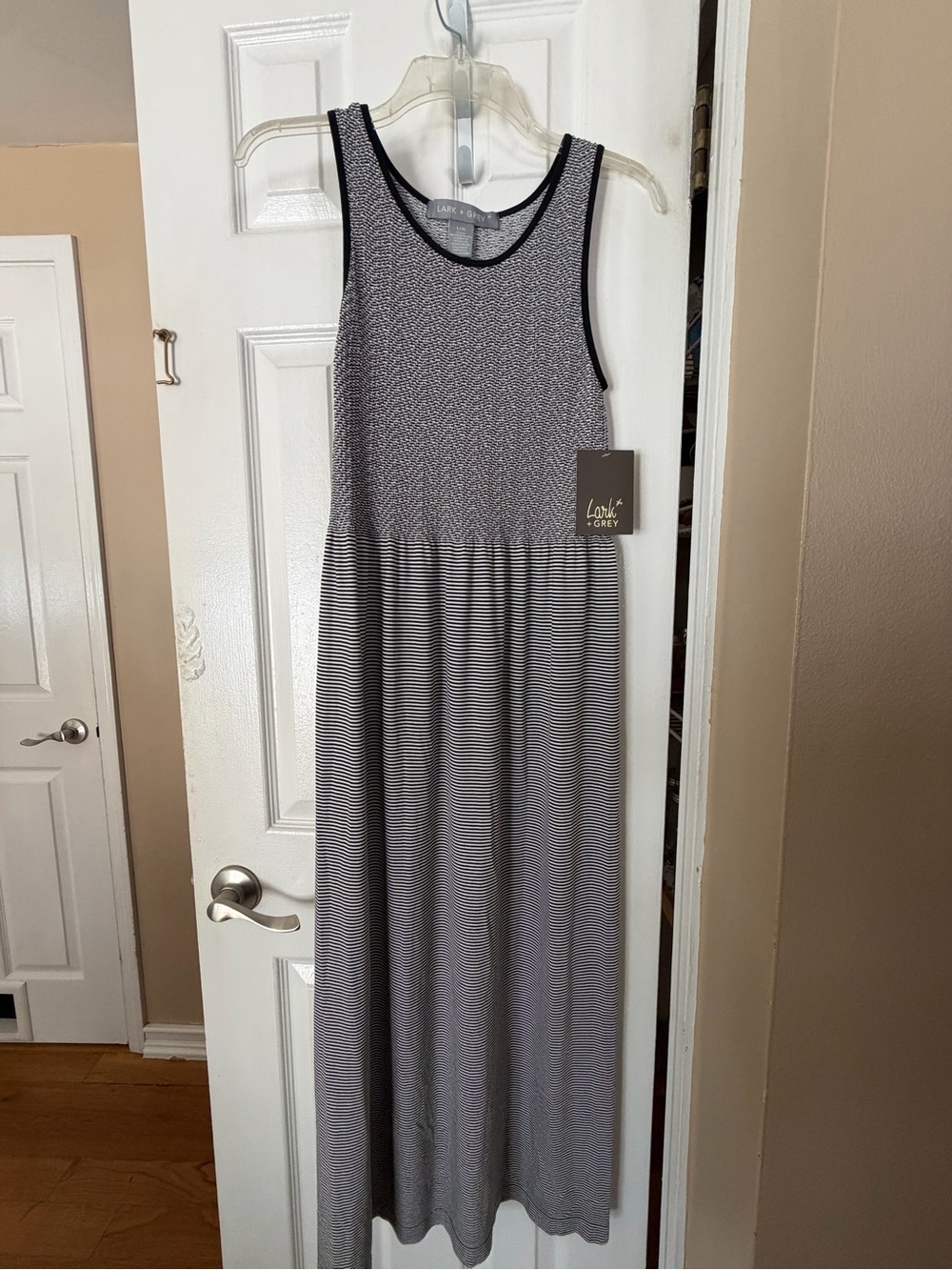 Lark & Grey Black and White Striped Sleeveless Maxi Dress